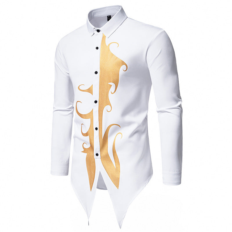 Herren langärmliges Designerhemd mit einzigartigem Muster und asymmetrischem Schnitt Drune