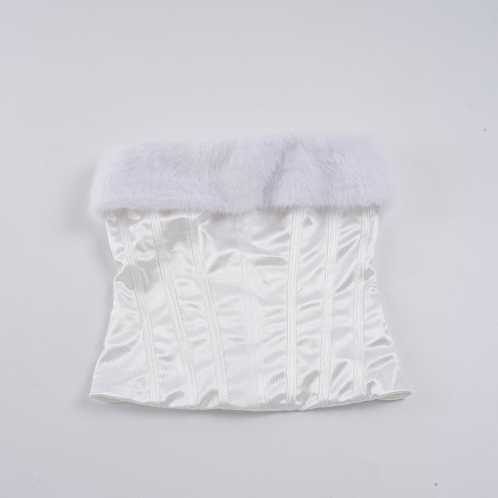 Damen-Corsage mit elegantem Pelzkragen und figurbetonendem Design Drune