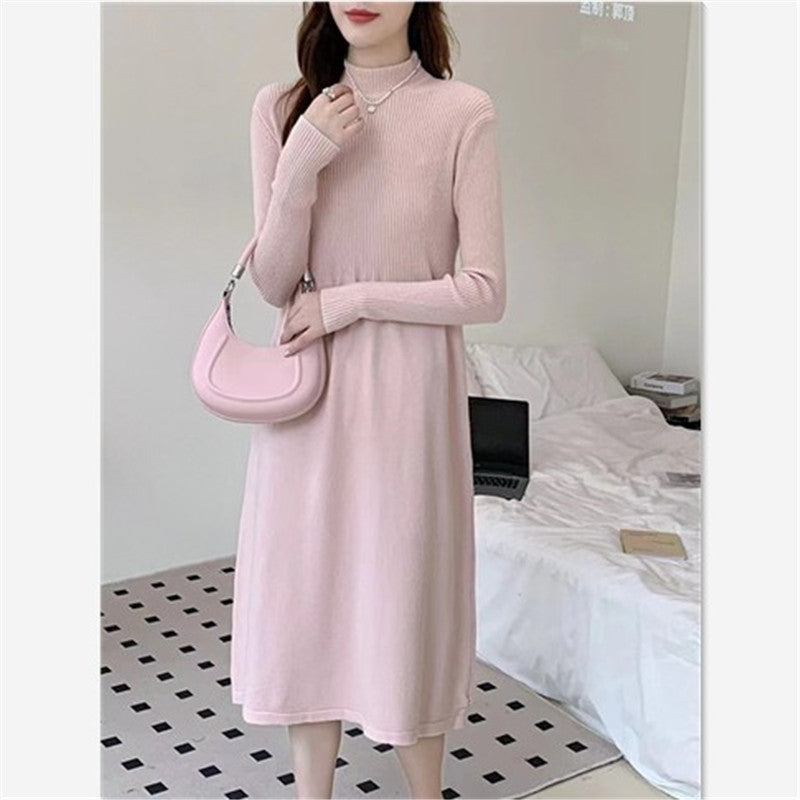 Damen Elegantes Maxikleid mit hohem Kragen und elastischem Bund Drune