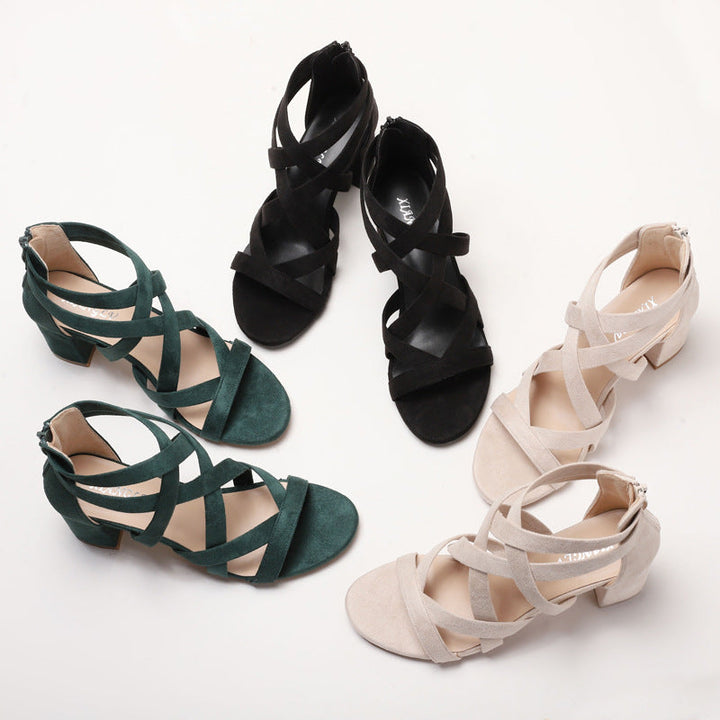 Damen Sandalen mit Stylischem Kreuzriemen und Komfortablem Blockabsatz Drune