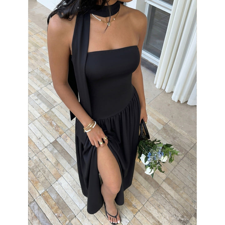 Damen Elegantes Maxikleid mit asymmetrischem Saum und schickem Trägerdesign Drune