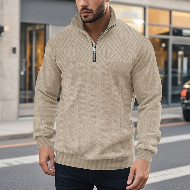 Herren Strickpullover mit halbem Reißverschluss und strukturierter Oberfläche Drune