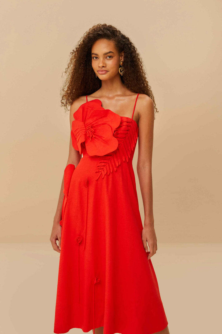 Damen Midi-Kleid mit kunstvollen Rüschendetails und verstellbaren Spaghettiträgern Drune