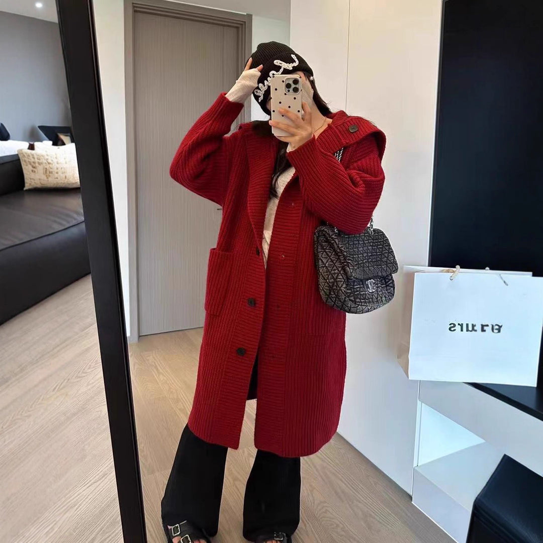 Damen Grobstrickjacke mit voluminösem Schnitt und dekorativen Knöpfen Drune