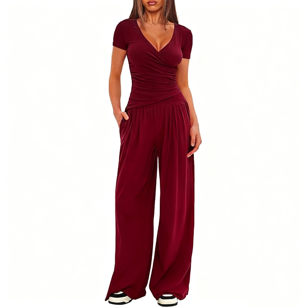 Damen Eleganter Wickel-Jumpsuit mit weitem Bein und modischen Details Drune