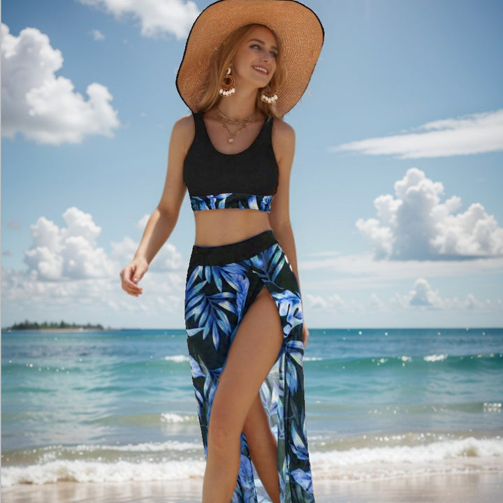 Damen Bikini-Set mit elegantem Crop-Top und floralem Maxiröcken Drune