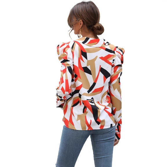 Damen Bluse mit Puffärmeln und floralem Design Drune