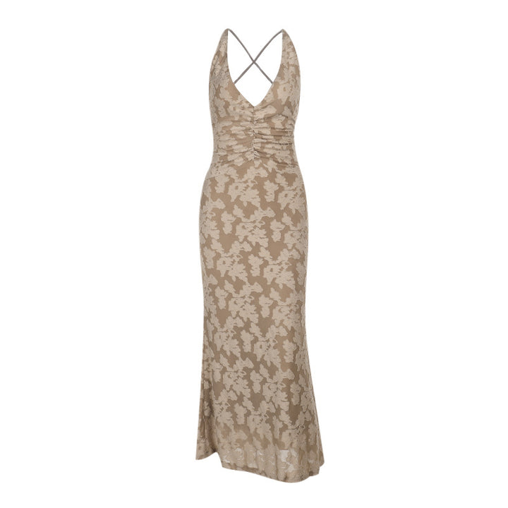 Damen figurbetontes Maxikleid mit floralem Muster und tiefem V-Ausschnitt Drune