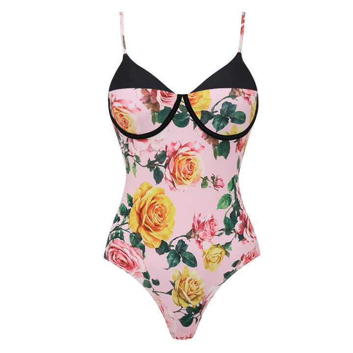Damen Einseitiger Badeanzug mit floralem Drapierungsdesign Drune