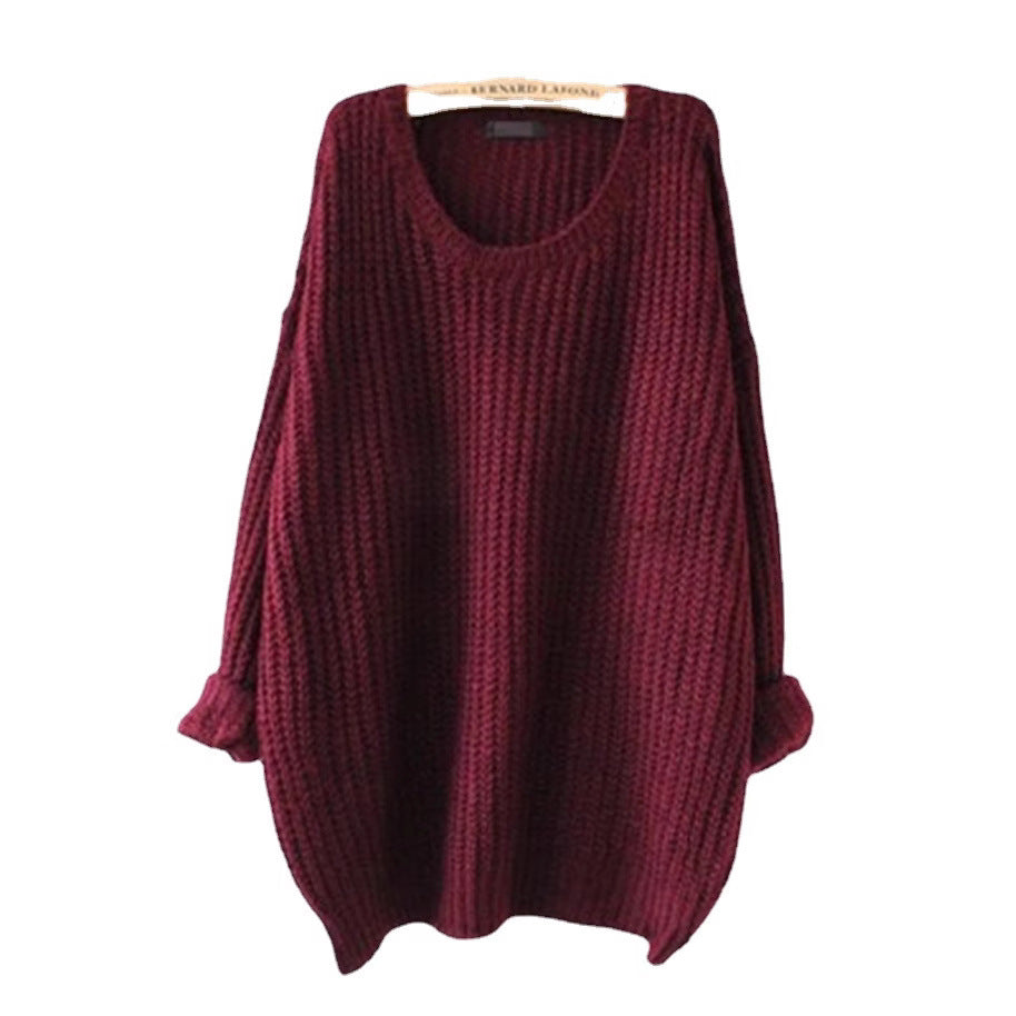 Damen Grobstrickpullover mit weiten Ärmeln und tiefem Rundhalsausschnitt Drune