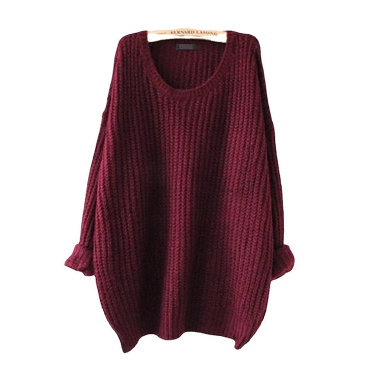 Damen Grobstrickpullover mit weiten Ärmeln und tiefem Rundhalsausschnitt Drune