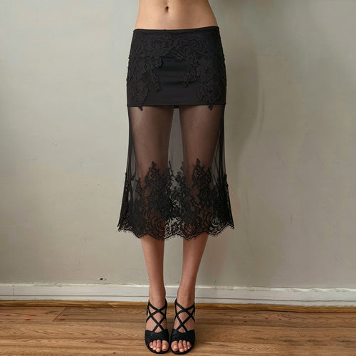 Damen Spitzenrock mit transparentem Unterkleid und verzierten Rüschen Drune
