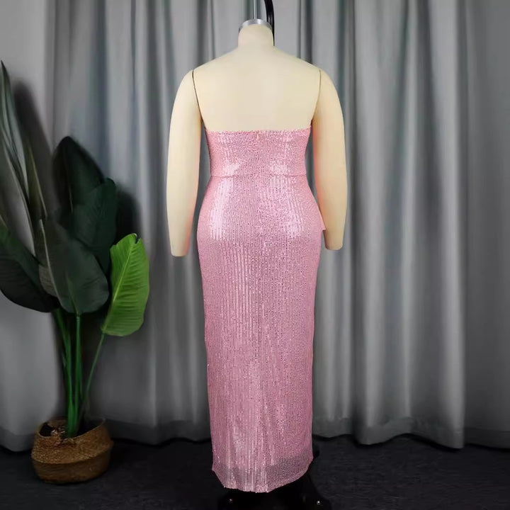 Damen Glitzerndes Abendkleid mit asymmetrischem Design und imposanter Schleifenapplikation Drune