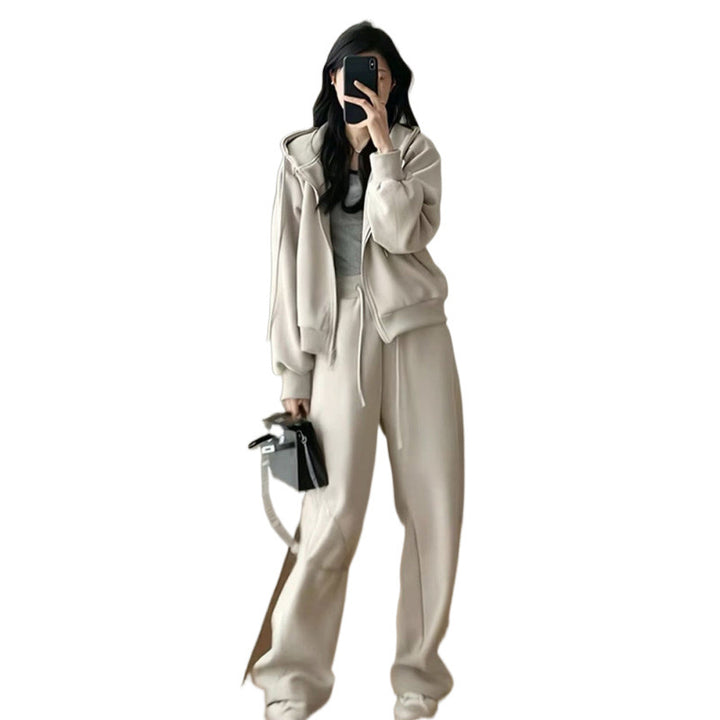 Damen Oversized Freizeit-Hoodie-Set mit tiefem Schnitt und lässigen Hosen Drune