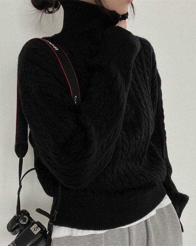 Drune Vintage Rollkragen Reißverschluss Twist Strickpullover