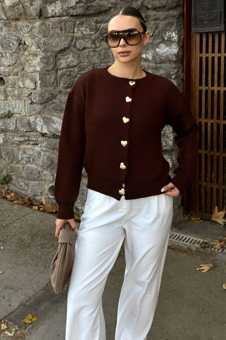Damen Strickjacke mit herzförmigen Knöpfen und lässigem Schnitt Drune