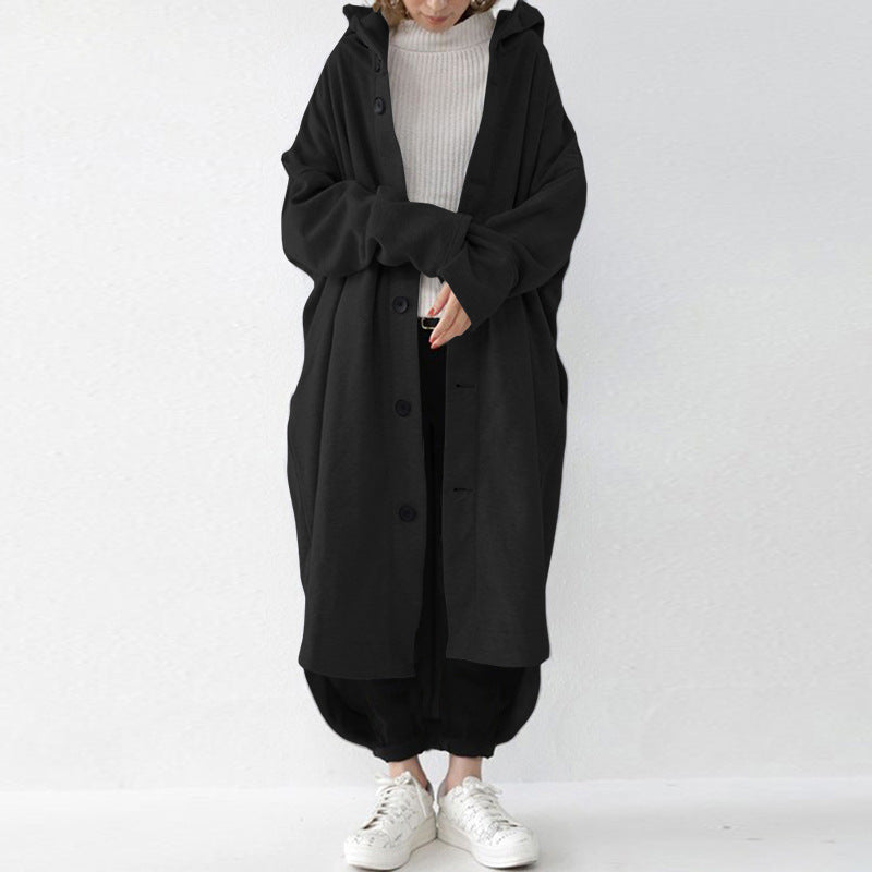Damen nan weites Kapuzen-Kokonmantel mit asymmetrischem Saum und großen Eingrifftaschen Drune