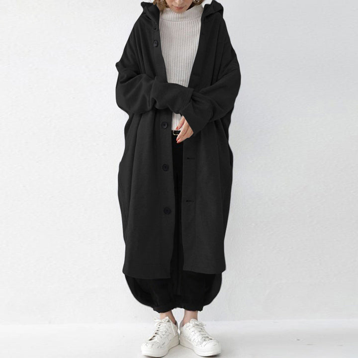 Damen nan weites Kapuzen-Kokonmantel mit asymmetrischem Saum und großen Eingrifftaschen Drune