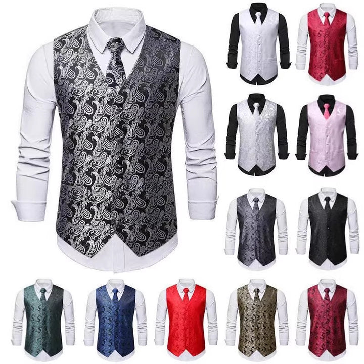 Herren nan Paisley Satin Anzugweste Set mit Krawatte und Einstecktuch Drune
