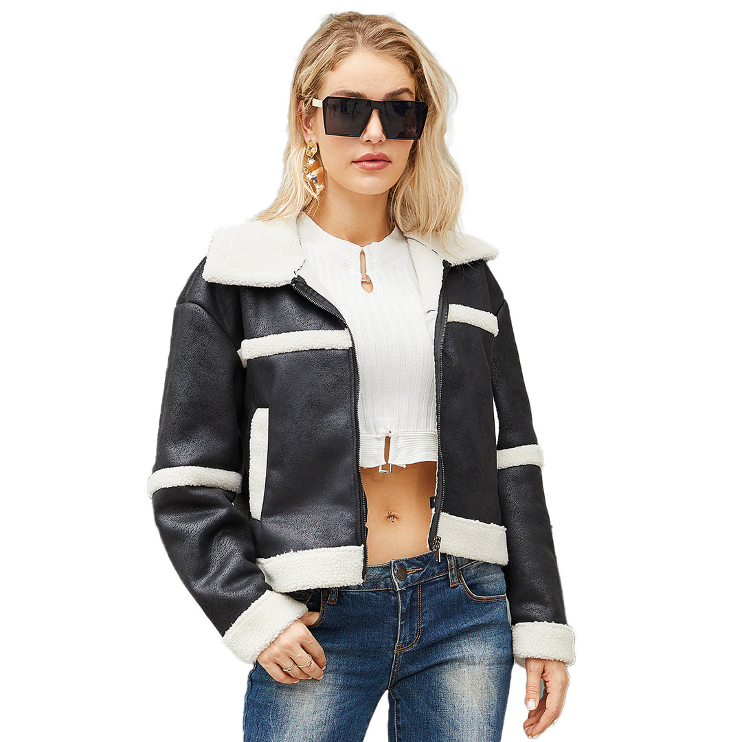 Damen nan kurze Teddyjacke im Aviator-Stil mit Reißverschluss Drune