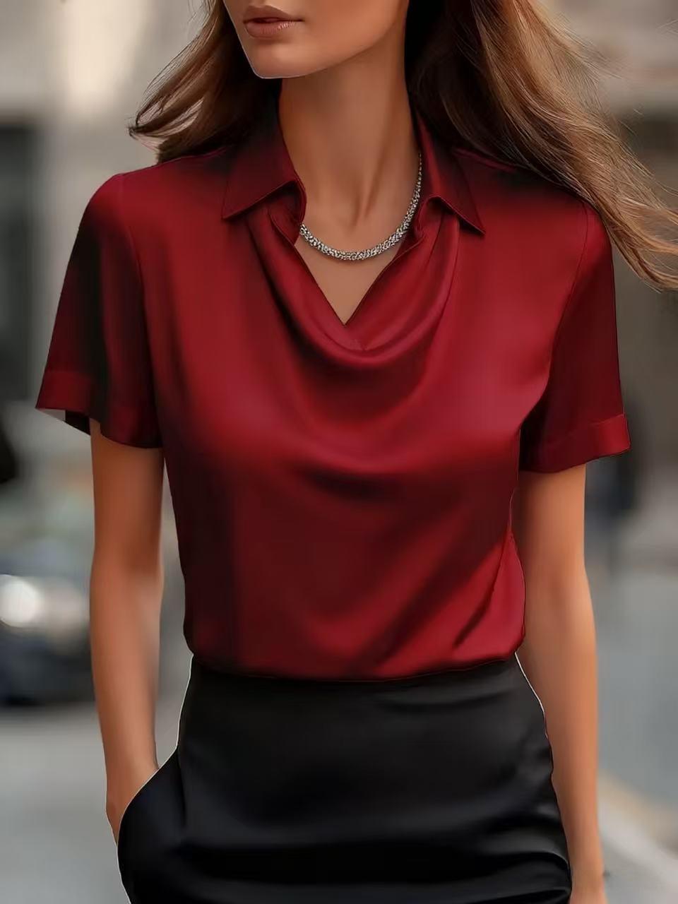 Damen Elegante Satinbluse mit weichem Fall und luxuriösem Kragen Drune
