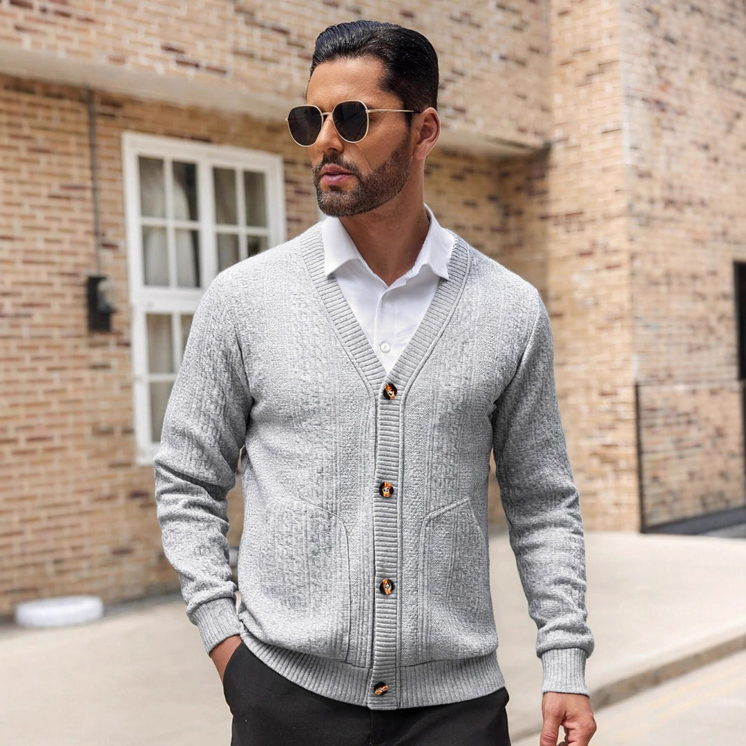 Herren Modischer Strickcardigan mit praktischen Taschen und einzigartiger Textur Drune