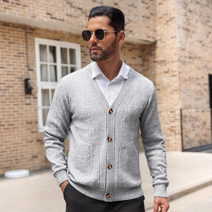 Herren Modischer Strickcardigan mit praktischen Taschen und einzigartiger Textur Drune