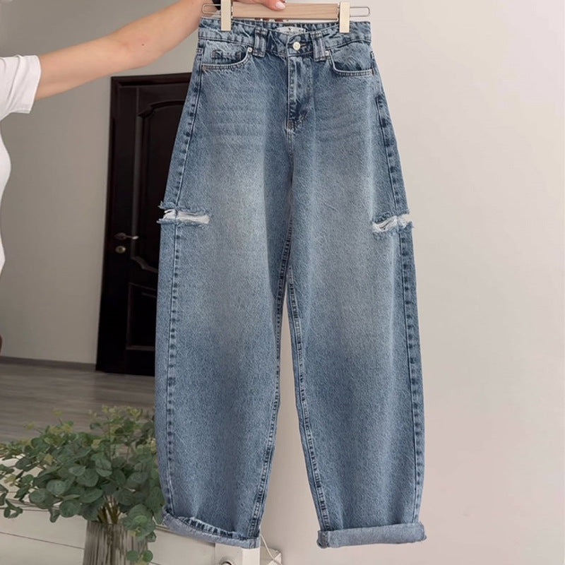 Damen lässige Baggy-Jeans mit distressed Details Drune