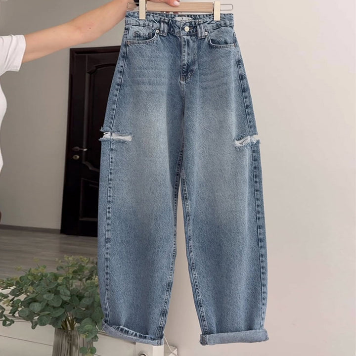 Damen lässige Baggy-Jeans mit distressed Details Drune