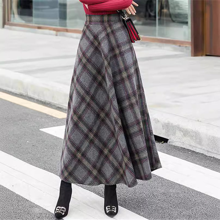 Damen Eleganter Karorock aus hochwertigem Wollmix mit hohem Bund Drune