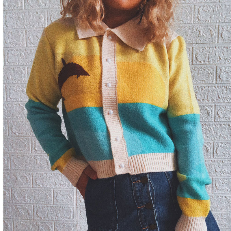 Damen Strickjacke mit verspieltem Motiv und modernem Farbverlauf Drune
