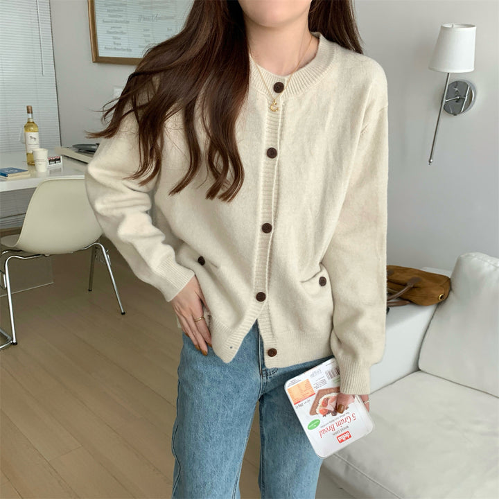 Damen gemütlicher Strickcardigan mit praktischen Taschen und Knopfverschluss Drune
