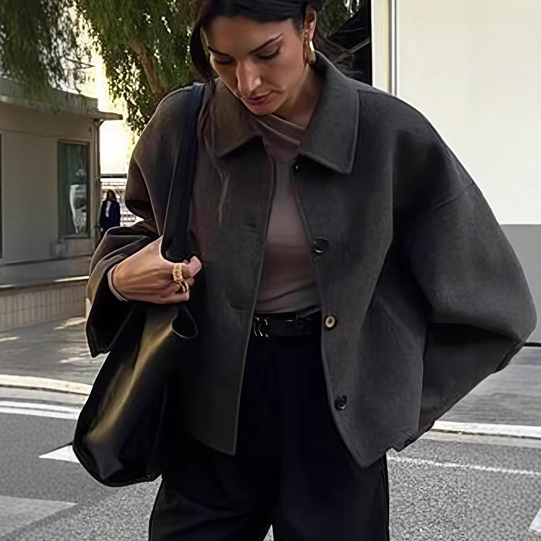 Damen Modische Oversized Jacke aus hochwertigem Wollgemisch Drune