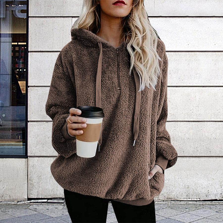 Damen Oversized Kuschelpullover mit praktischer Kapuze und seitlichen Einschubtaschen Drune