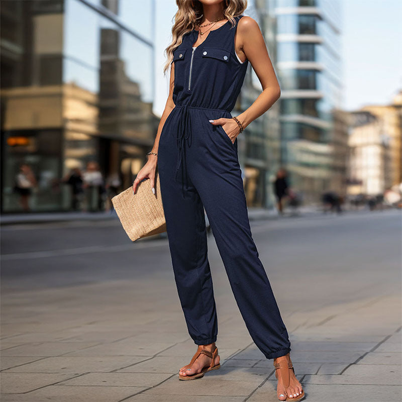Damen Jumpsuit mit praktischen Taschen und verstellbarem Taillenzug Drune