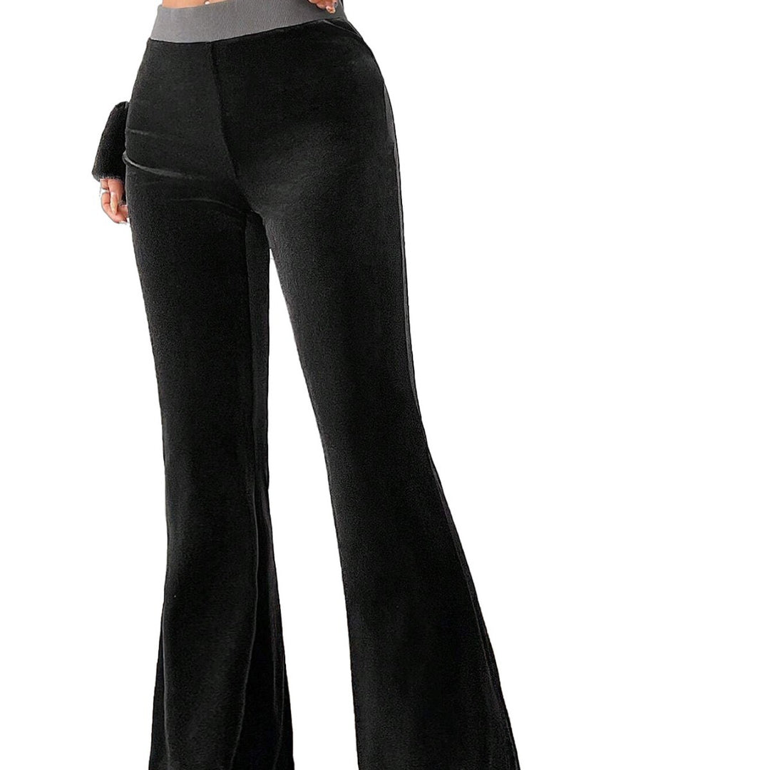 Damen flared Samt-Hose mit elastischem Bund und funkelndem Design Drune