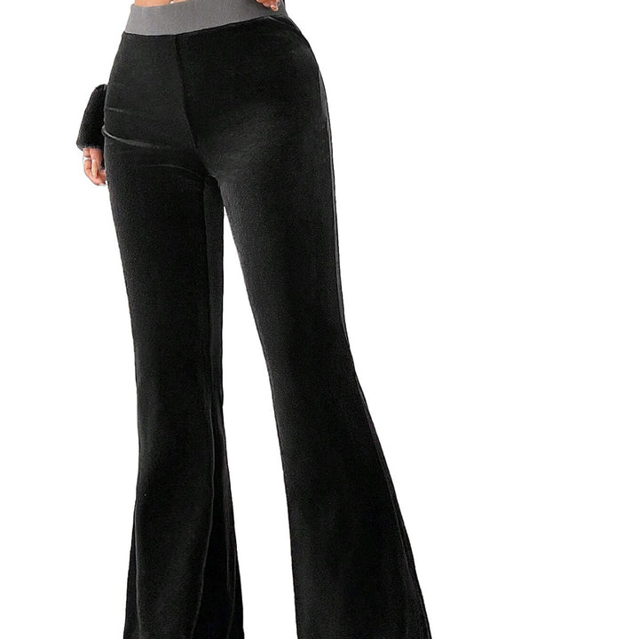 Damen flared Samt-Hose mit elastischem Bund und funkelndem Design Drune