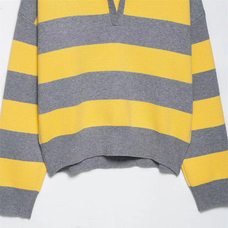 Damen modischer Pullover mit Polokragen und Streifendesign Drune