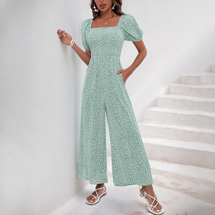 Damen Oversized Jumpsuit mit Puffärmeln und elastischem Taillenbund Drune