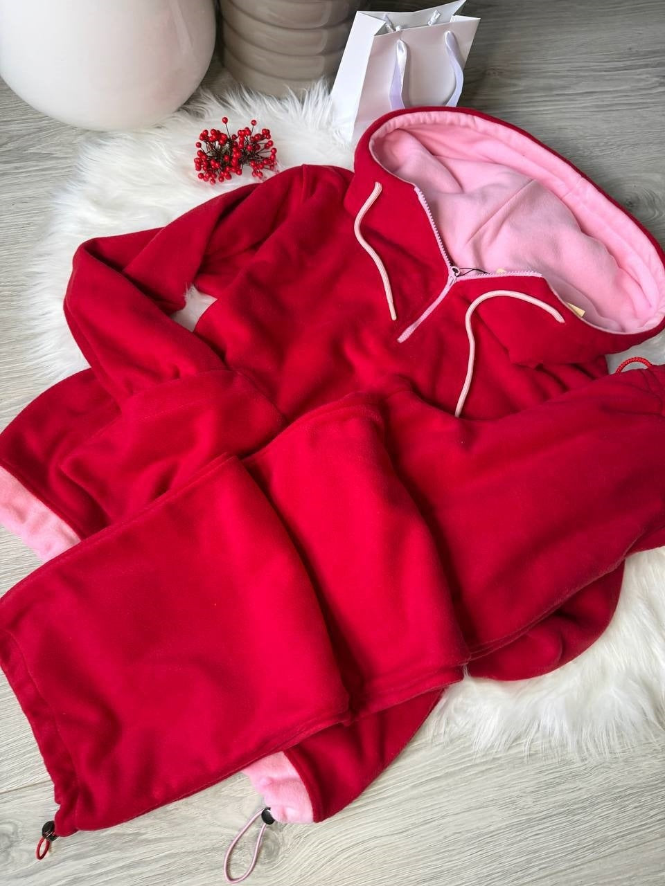 Damen kuscheliger Fleece-Jogginganzug mit hohem Kragen undKordelzug Drune