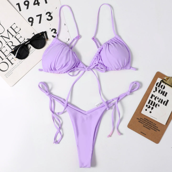 Damen Tiefer Ausschnitt Triangel-Bikini mit verspielten Bindebändern Drune