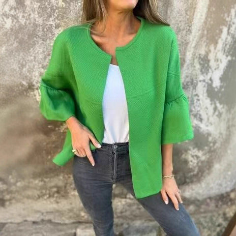Damen Modische Jacke mit weitem Ärmel und leicht strukturiertem Stoff Drune