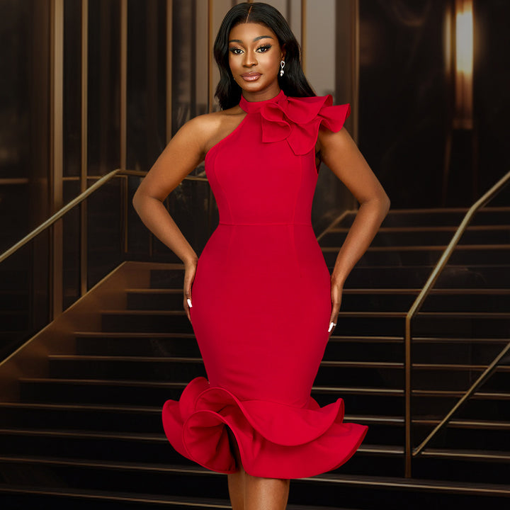 Damen Elegantes Abendkleid mit asymmetrischem Design und voluminösem Rüschenakzent Drune