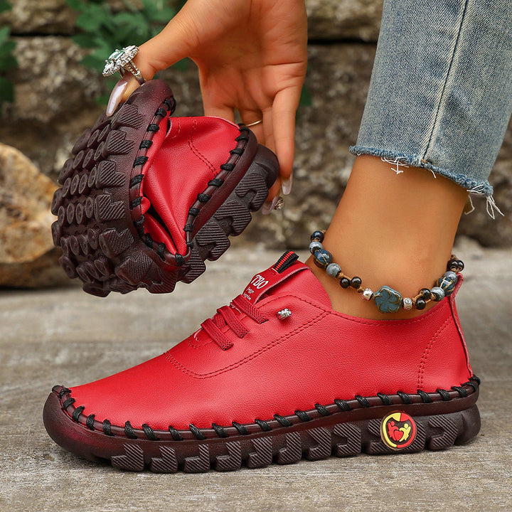 Damen Freizeit-Leder-Sneaker mit elastischen Schnürsenkeln und rutschfester Sohle Drune