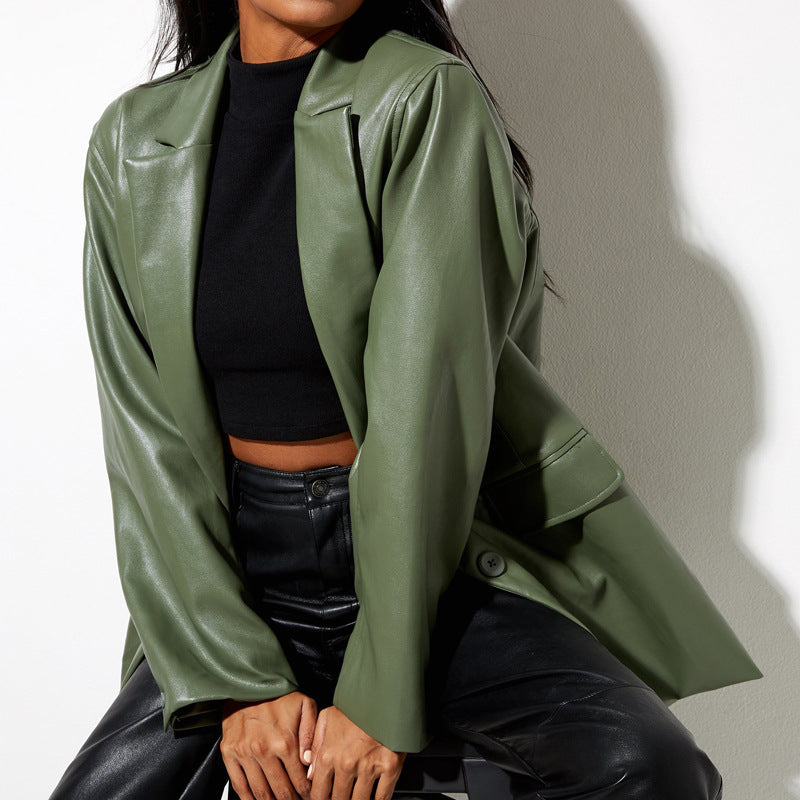 Damen elegante und stilvolle Kunstlederjacke Drune