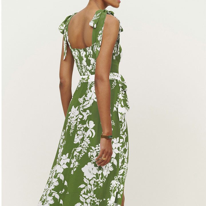Damen Maxikleid mit eleganten Rüschendetails und hochschlitzender Silhouette Drune