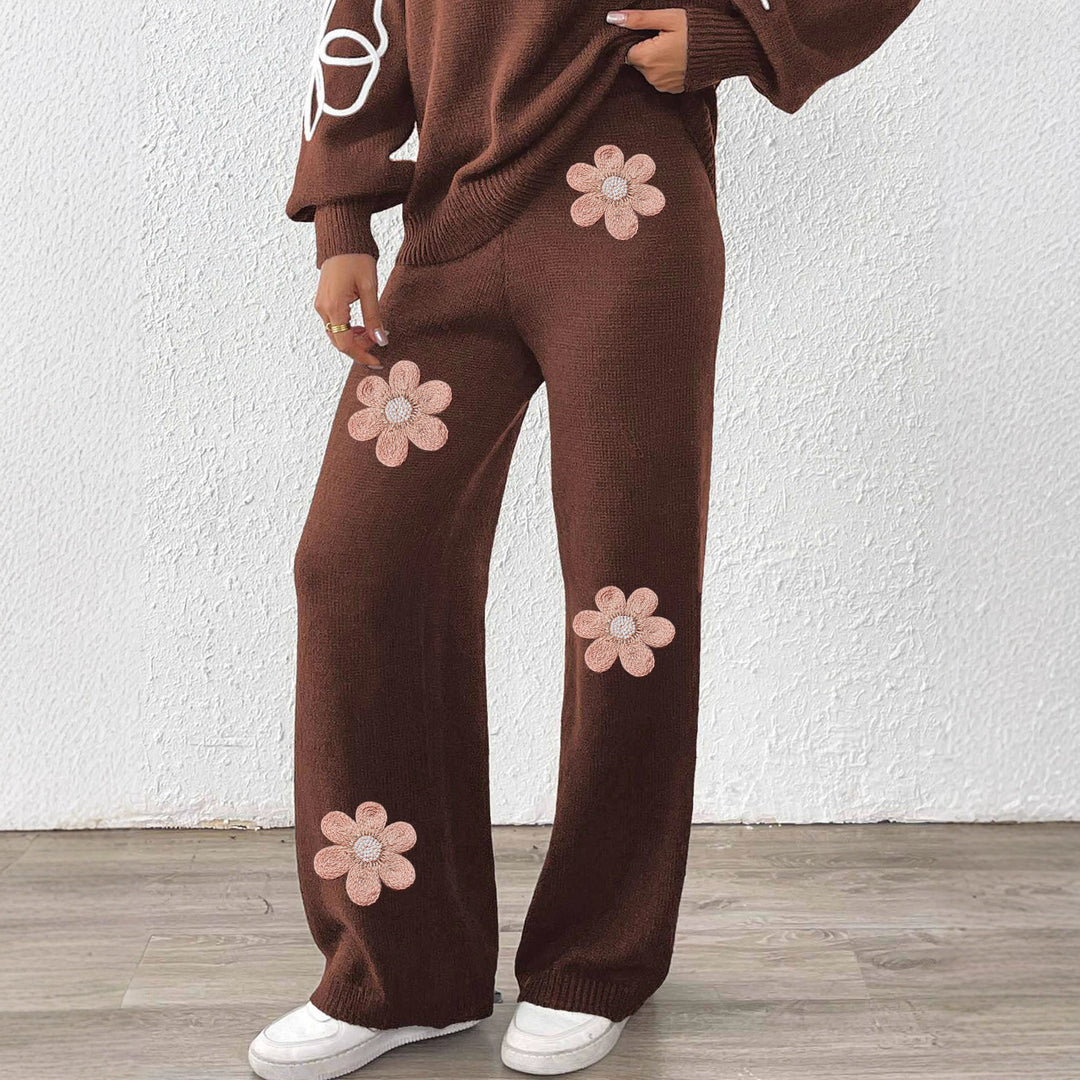 Damen lockere Strickhose mit floralen Applikationen Drune
