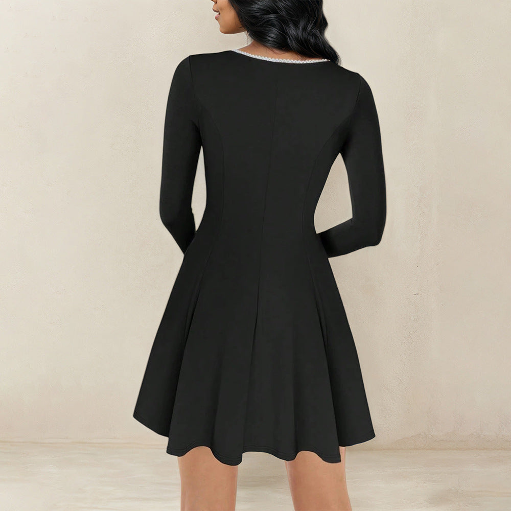 Damen Kleid mit schickem quadratischen Ausschnitt und langen Ärmeln Drune