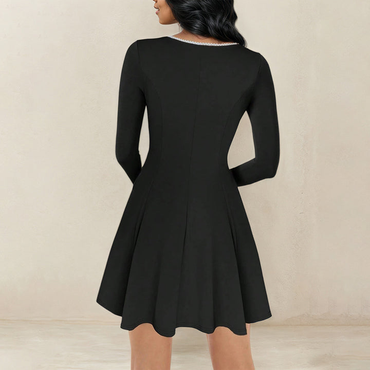 Damen Kleid mit schickem quadratischen Ausschnitt und langen Ärmeln Drune