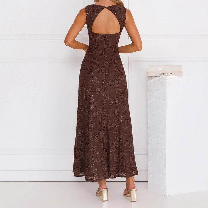 Damen Elegantes Maxikleid mit floralen Spitzenapplikationen Drune